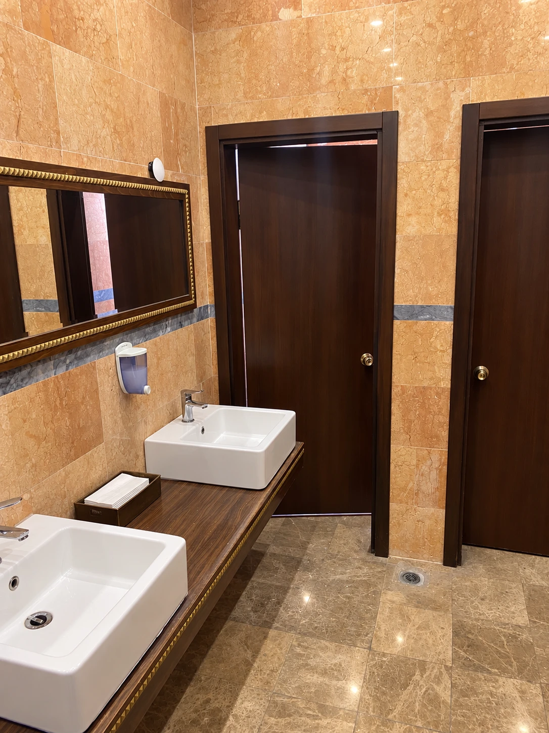 Mevcut lavabolar, taş yüzeyler ve kapılar korunmuş ortak lavabo görseli
